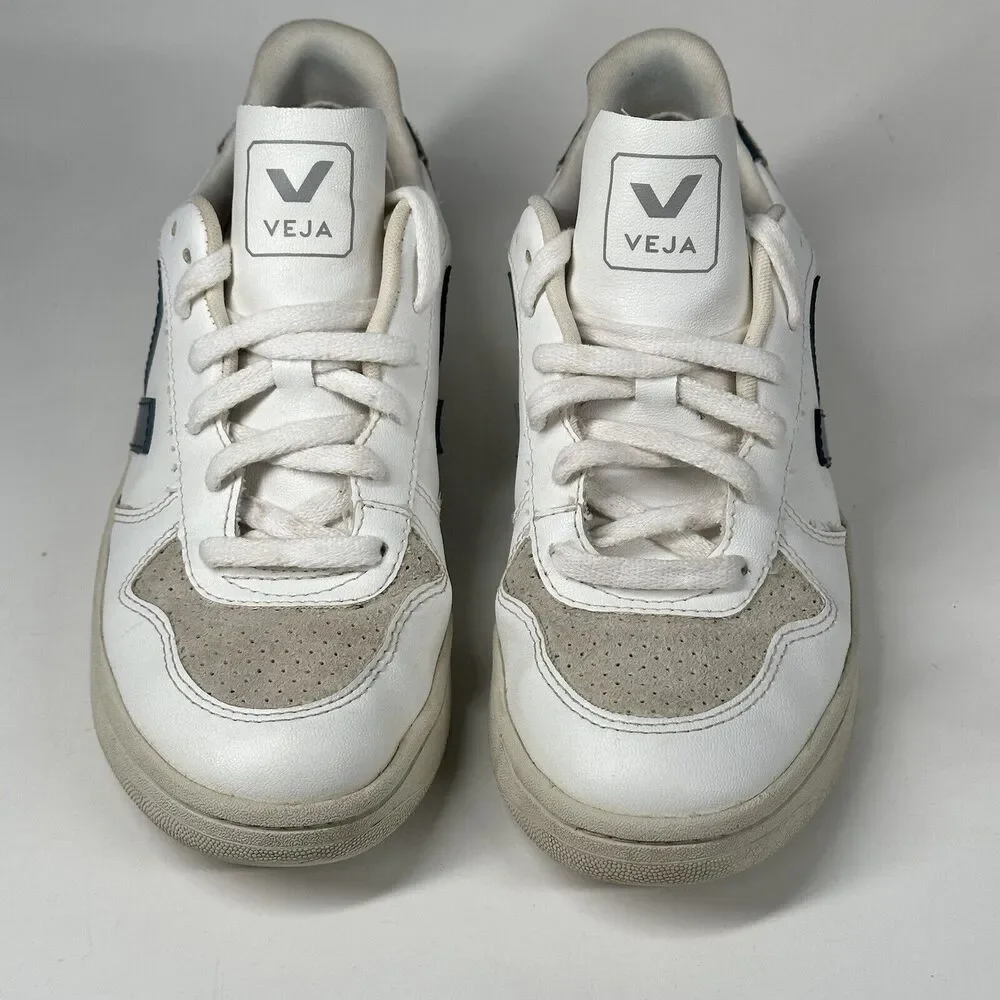 Veja Shoes Women Size 7 V-10 CWL California White Blue Logo Leather Sneakers - Picture 3 of 16
